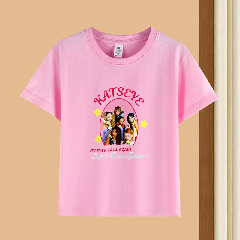 Korean Girl Group Pattern Cotton T-shirt - Round Neck, Short Sleeve, Kids Wear, Popular Overseas 100 cm