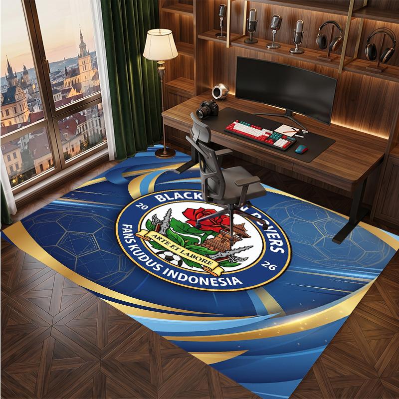 Blackburn Rovers Football Print Crystal Velvet Rug, Comfortable Water Absorbent Non Slip Indoor Floor Carpet