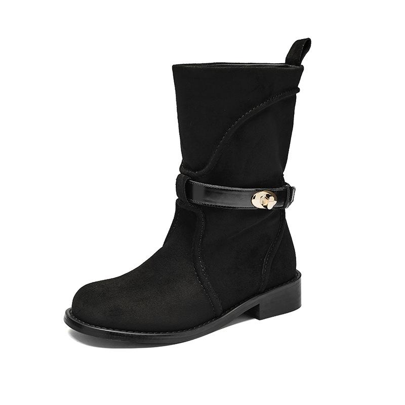 Augustine black Martin boots women's 2025 new autumn platform-soled retro short boots medium tube British western boots