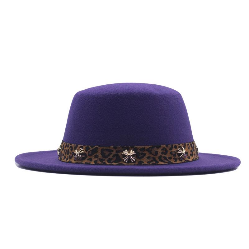 New big-brimmed top hat men's and women's retro British flat-top flat-brimmed woolen hat sun hat