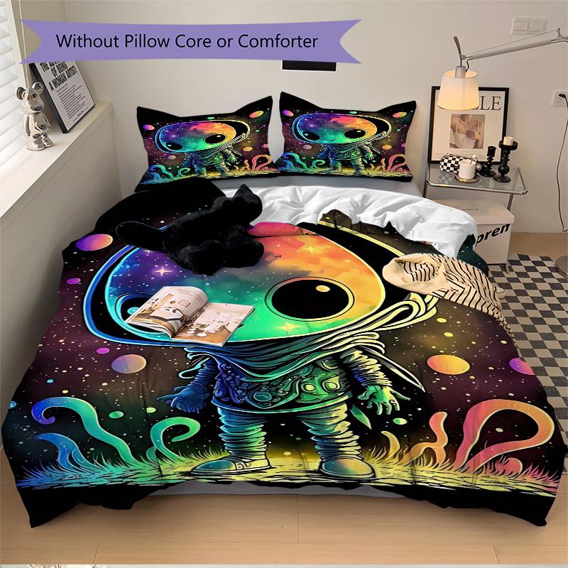 3pcs Colorful Galaxy Alien Comforter Set with Two Pillowcases (No Core), Bedroom Decor and Guest Room Accessories, Ideal Gift for Home Decoration