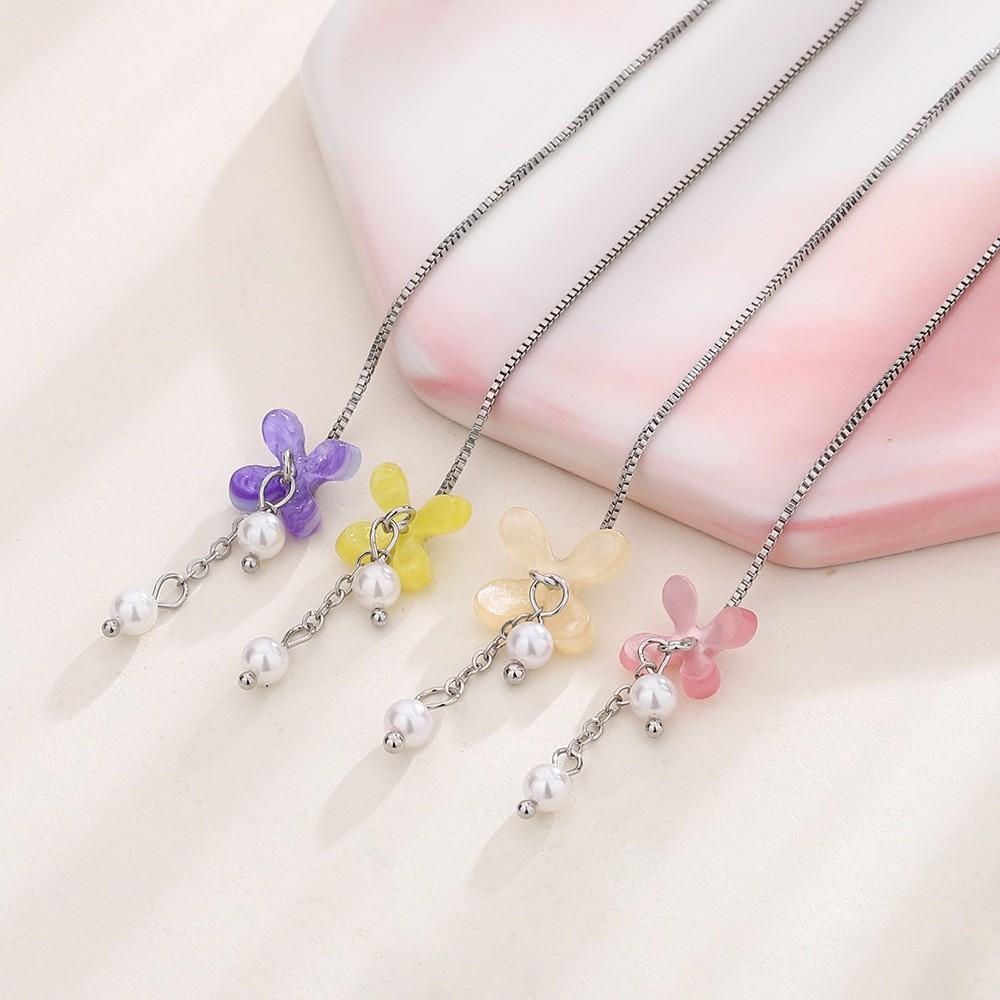 Flower Pearl Fringed Ear Line Removable Pink And White Small Flower Ear Chain Female Korean Version Internet Celebrity Dopamine Series Earrings