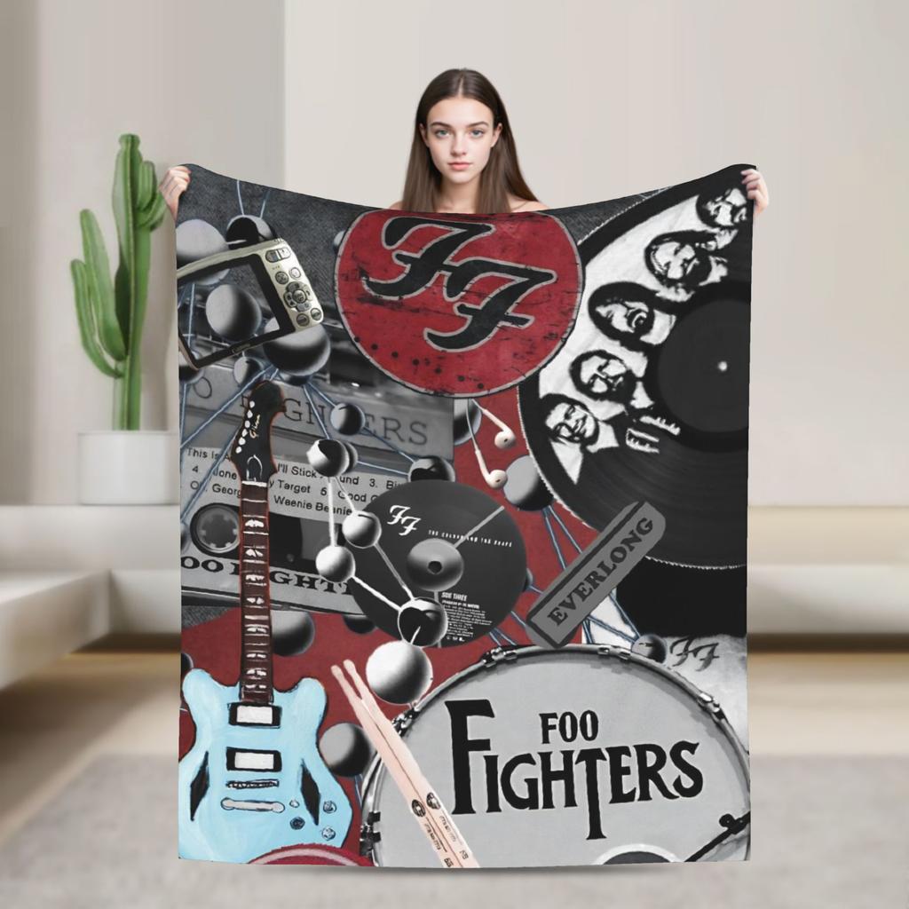 Fools Band F-Fighters Flannel Blanket Soft Durable Throw Blanket for Outdoor Travel Novelty Bedspread Sofa Bed Cover