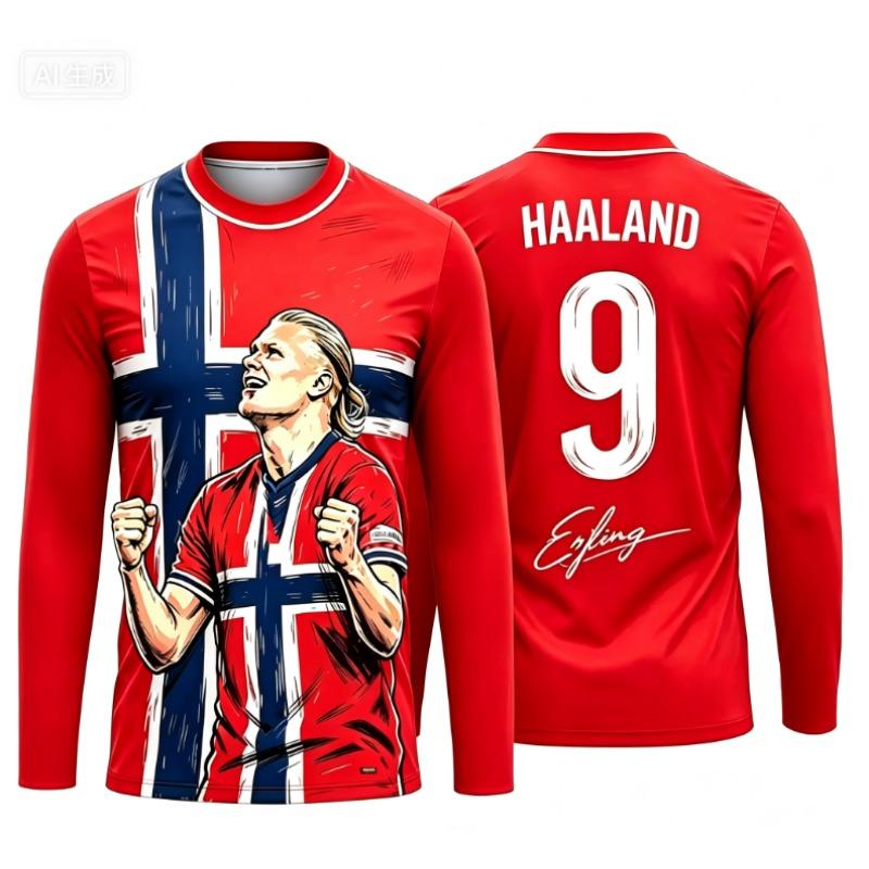 Norwegian Fans' Football T-shirt Number 9 Training Jersey Quick-drying Sportshirt Men's Long-sleeved Top Women's Tee Streetwear