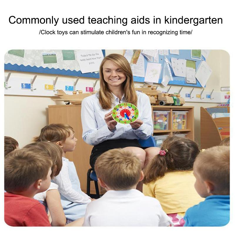 Holz Lernuhr für Kinder Verstellbare Zeiger Helle Farben Frühes Zeitkognitives Lernspielzeug für Kleinkinder Weihnachtsgeschenk