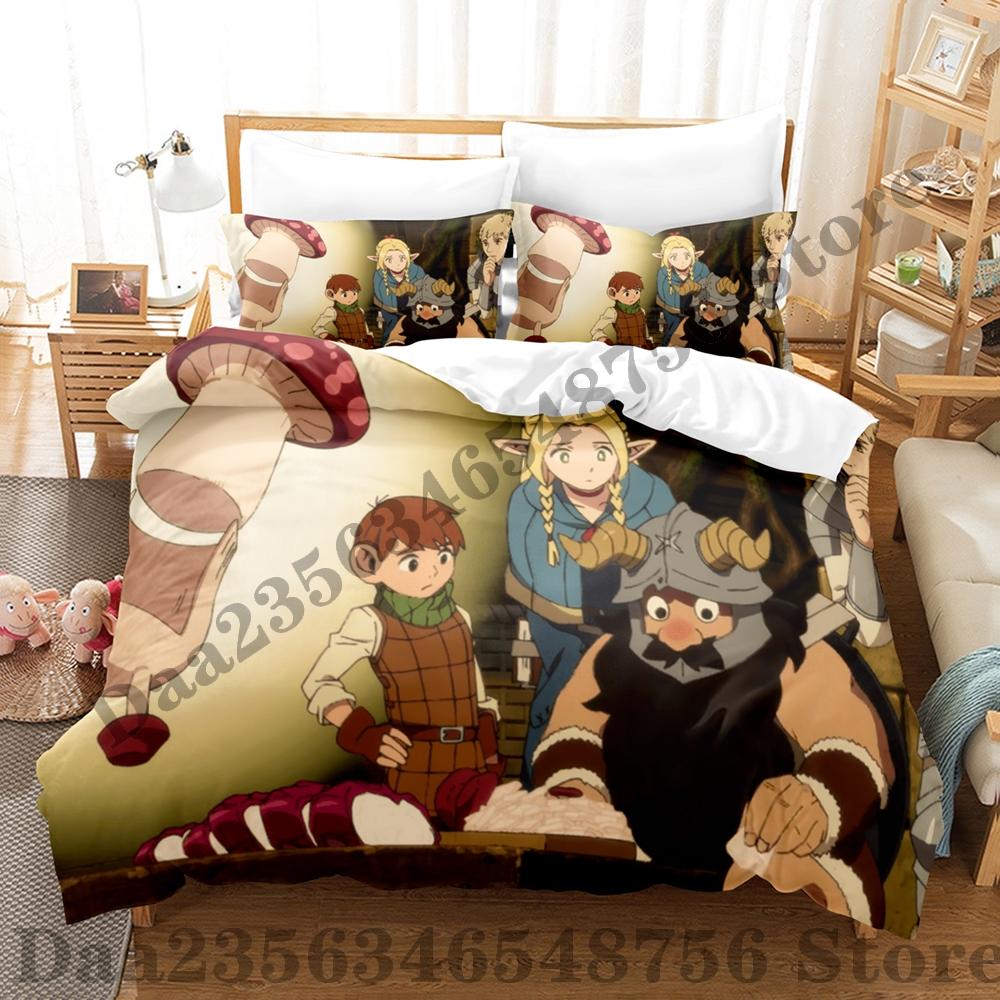 Delicious in Dungeon Bedding Set Single Twin Full Queen King Size Bed Set Adult Kid Bedroom Duvetcover Sets Anime Bed Sheet Set