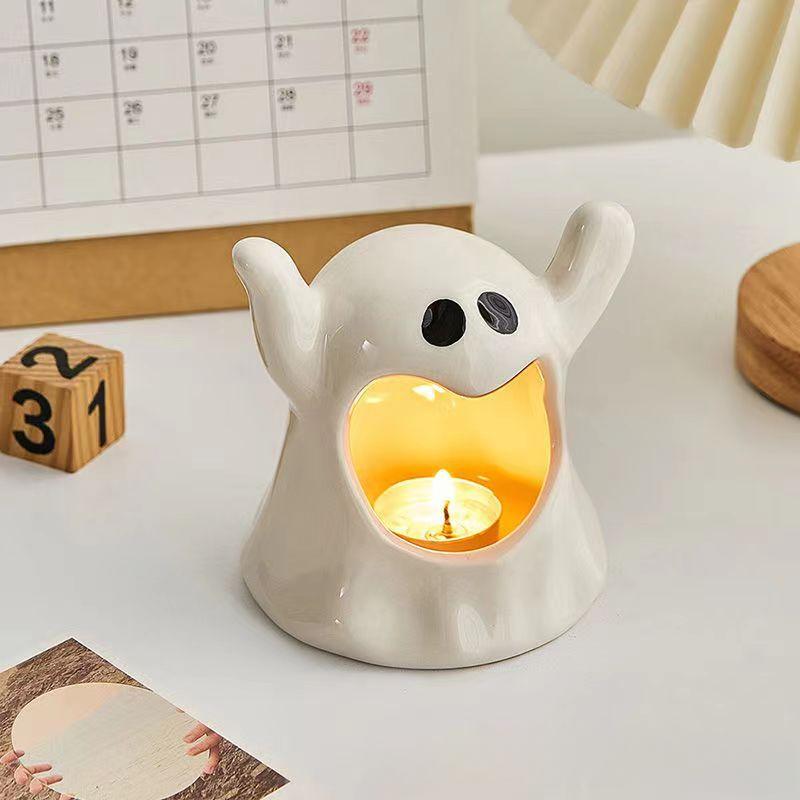 Cute Ghost Candlestick Halloween Creative Restaurant Desktop Aromatherapy Candle Atmosphere Decoration Candle Candlestick