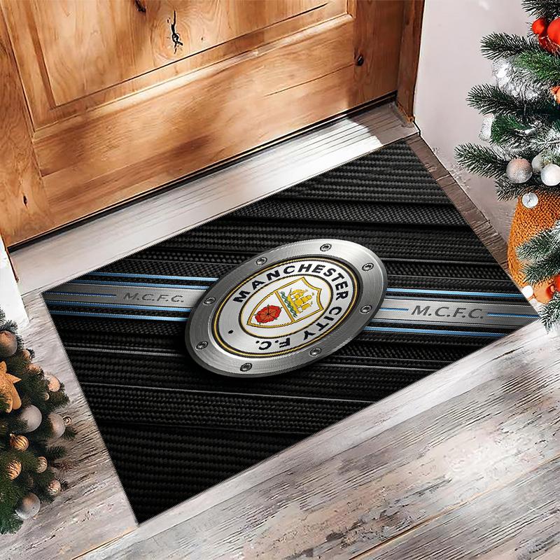 Manchester City Printed Flannel Area Rug Non Slip Soft Polyester Floor Carpet Indoor Decor Mat for Bedroom Living Room Sofa