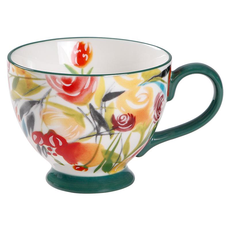 Creative Painted Pastoral Ceramic Breakfast Oat Cup 2025 New High-value High-foot Water Cup