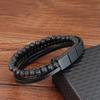Punk Men Braid Bracelet Multilayer Leather Natural Stone Beaded Bangle Stainless Steel Magnetic Clasp Male Jewelry