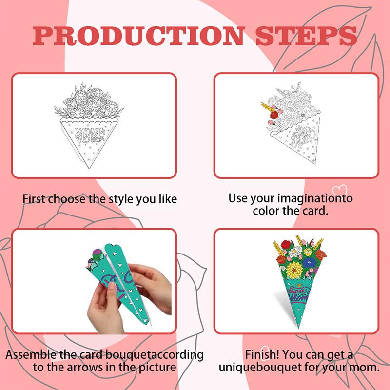 6/12pcs DIY Bouquet Handmade Greeting Card Postcard Paper Bouquet Party Supplies 2D Bouquet Carnation 6 Styles