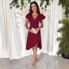 Women's Summer Sexy V-neck Ruffled Short Sleeve Bodycon Mini Dress, European American Style Casual Party Dress for Women