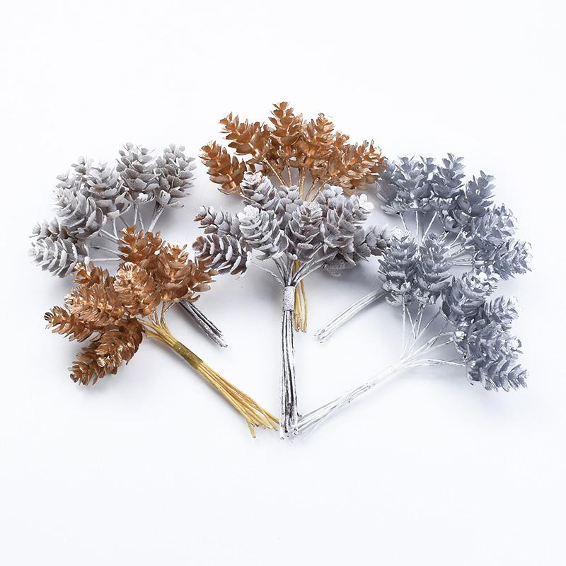 1/4Pcs Gold Silver Christmas Pine Cone Artificial Plants Diy Gifts Candy Box Wedding Decorative Flowers Home Decor Accessories