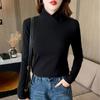 Chemise de base tendance à manches longues en velours de nylon double face, col semi-montant, coupe ajustée, pour l'automne et l'hiver, sous-vêtement pour femme