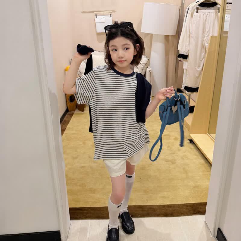 SEVEN BOBI Girls Striped Short Sleeve T-Shirt 160 cm