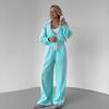 European and American velvet color matching two-piece set stand-up collar zipper jacket elastic drawstring wide-leg pants set women