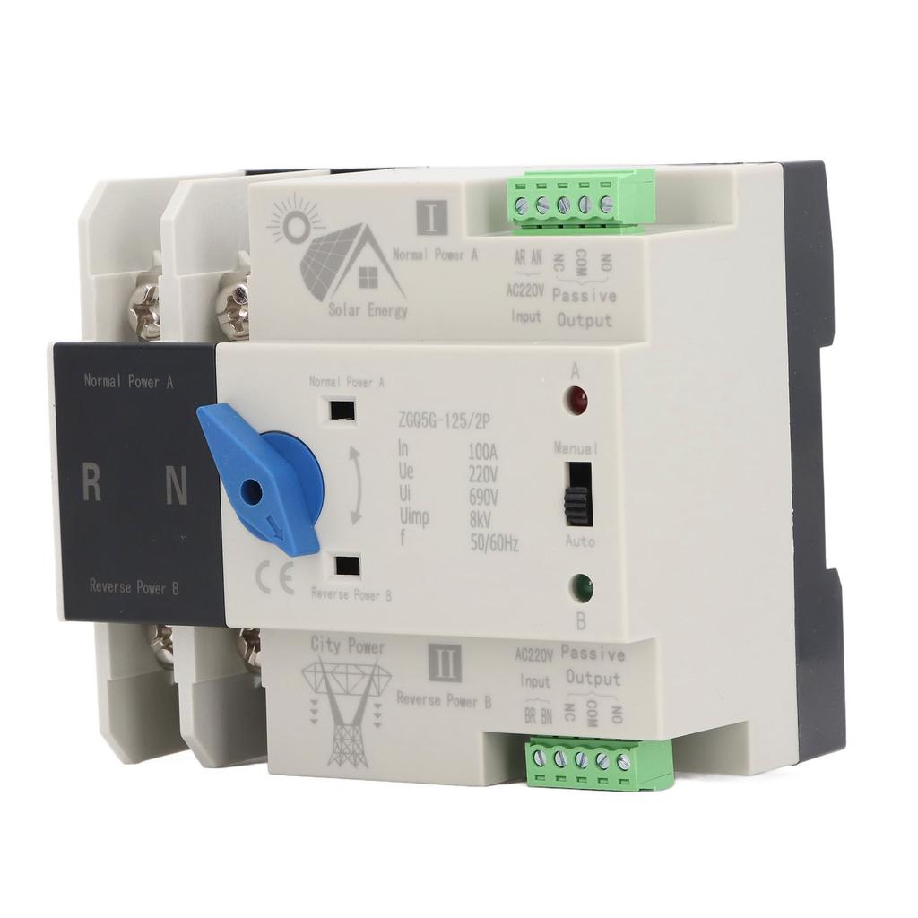 Doppelstromversorgung Automatischer Umschalter 2P 100A Solarisolation Schneller Schaltregler 220V