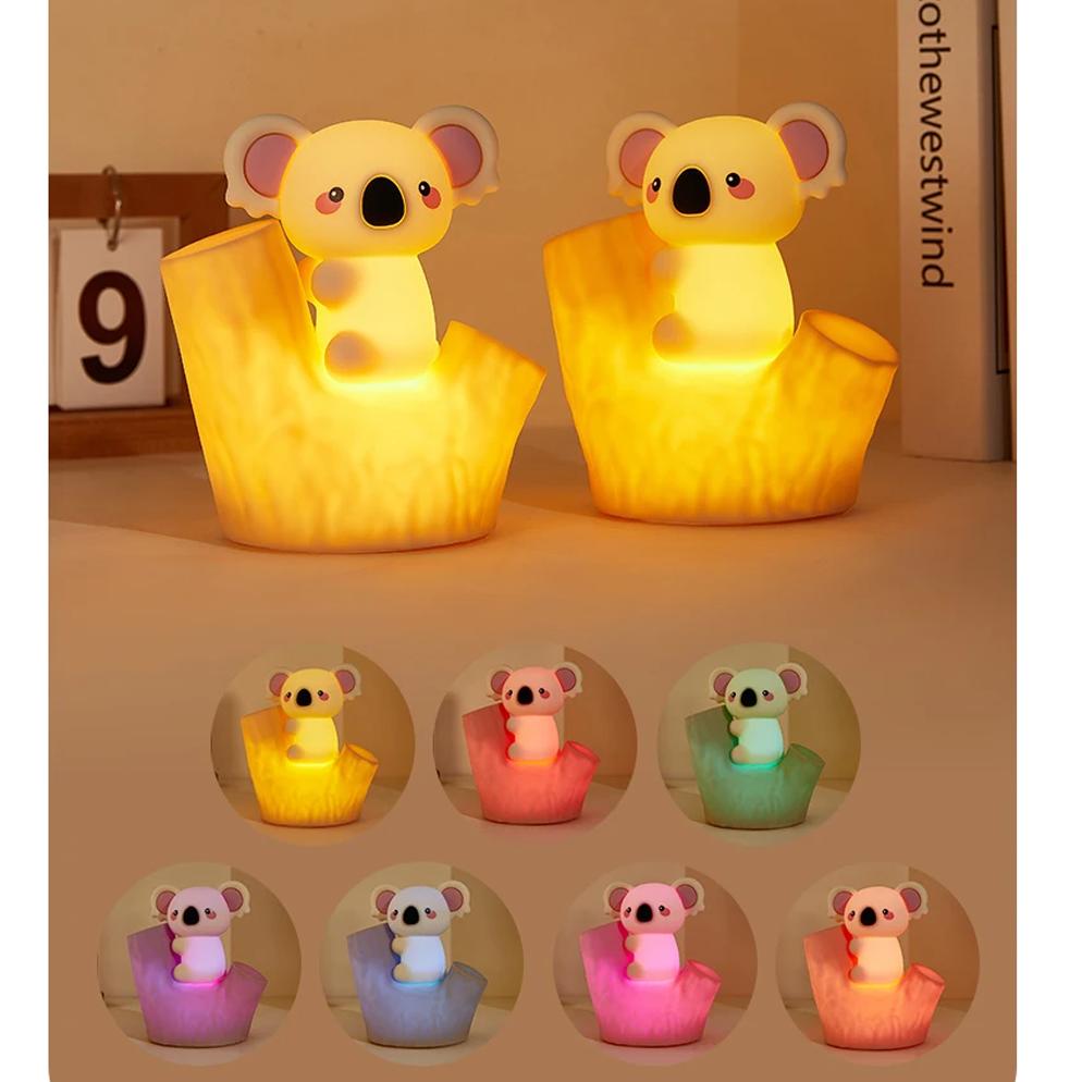 

Non-Toxic New Koala Paiping Light Usb Charging Second Level Dimming Timer Colorful Gradient Cartoon Koala Silicone Light Christmas 16cm