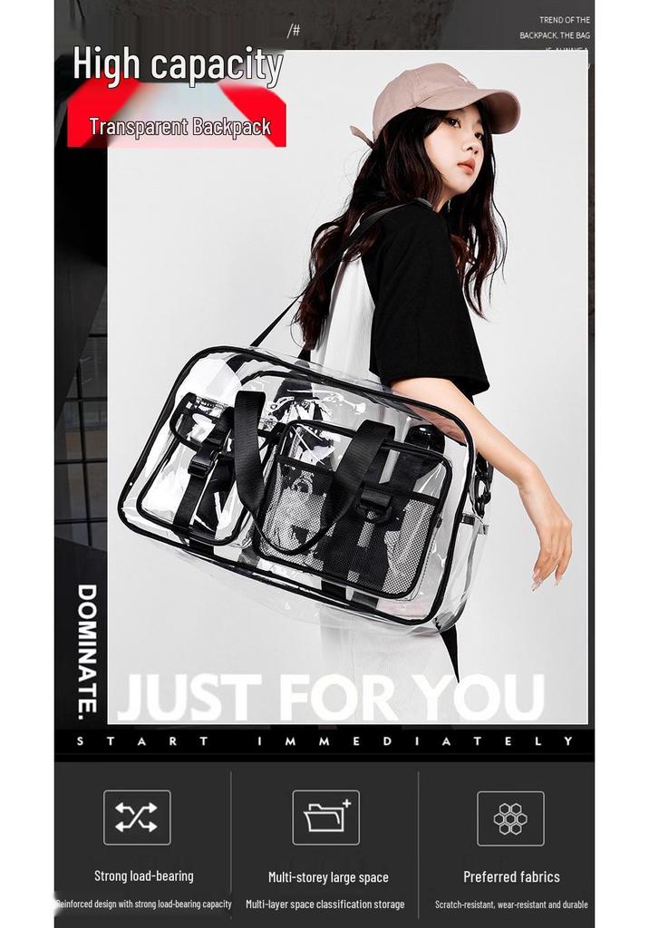 Korean Style Transparent Travel Bag - Large Capacity Water-Repellent Gym and Beach Tote