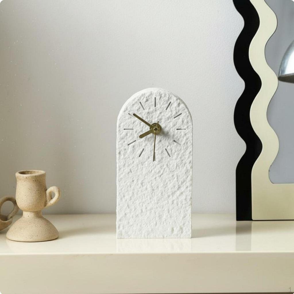 Bogenförmige Sandsteinuhr Texturiertes Finish Minimalistischer Schreibtisch Genaue Zeitanzeige Hausdekoration