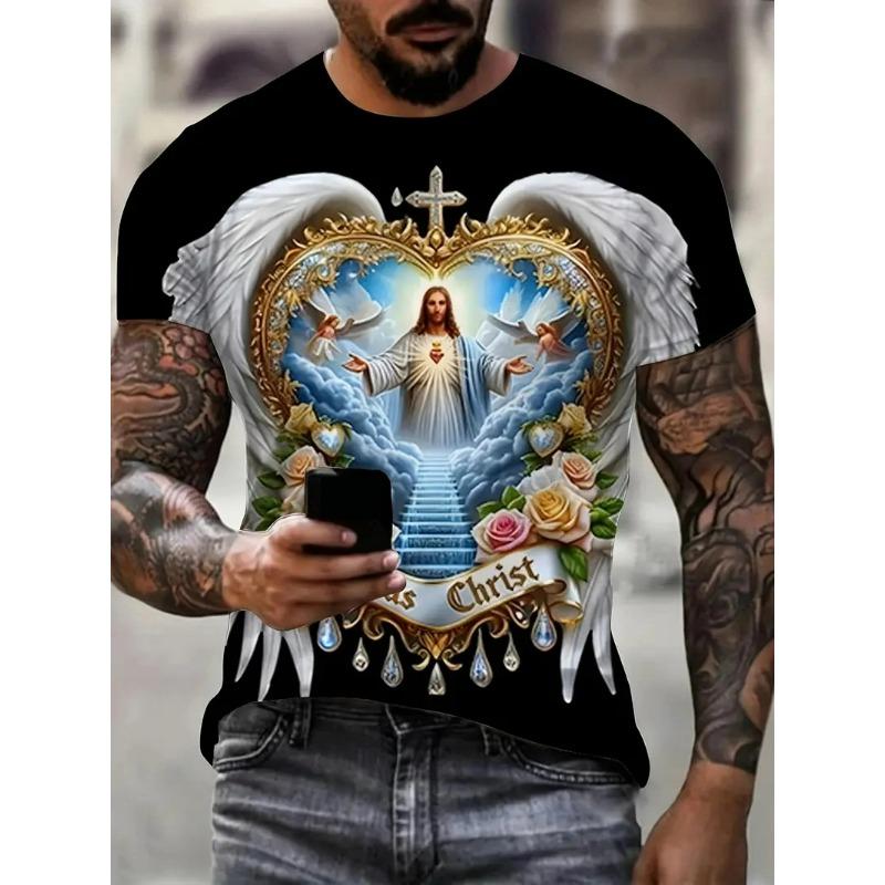 Praying Jesus Printed Kids Adult T-shirt Summer Women's and Men's Casual Outdoor Girl and Boy Short Sleeve Tees Top Pullover