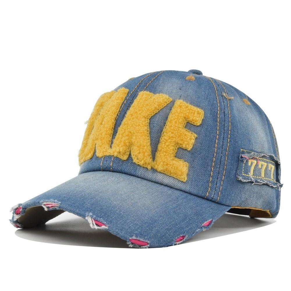 Gekleurde Letter TAKE Borduur Baseballpet Geperforeerd Gat Denim Pet met Klep Verstelbare Cowboy Baseballpetten Voor Man Vrouw