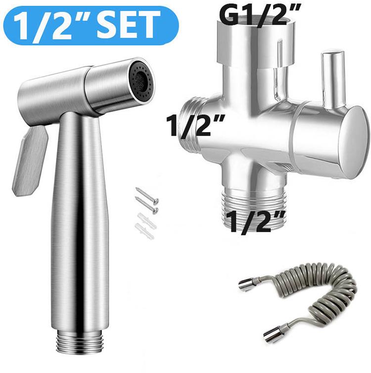 Portable Toilet Bidet Sprayer Gun, Holder Self-Cleaning Washing, Bidet Faucet Spray, 3-Way Valve, Bathroom Showerhead Hose