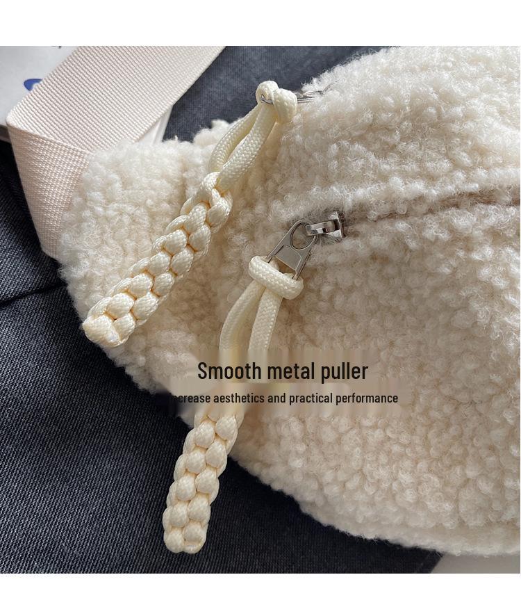 Lambswool Plush Crossbody Bag: 2024 Winter Versatile Small Chest Bag for Women In Solid Colors