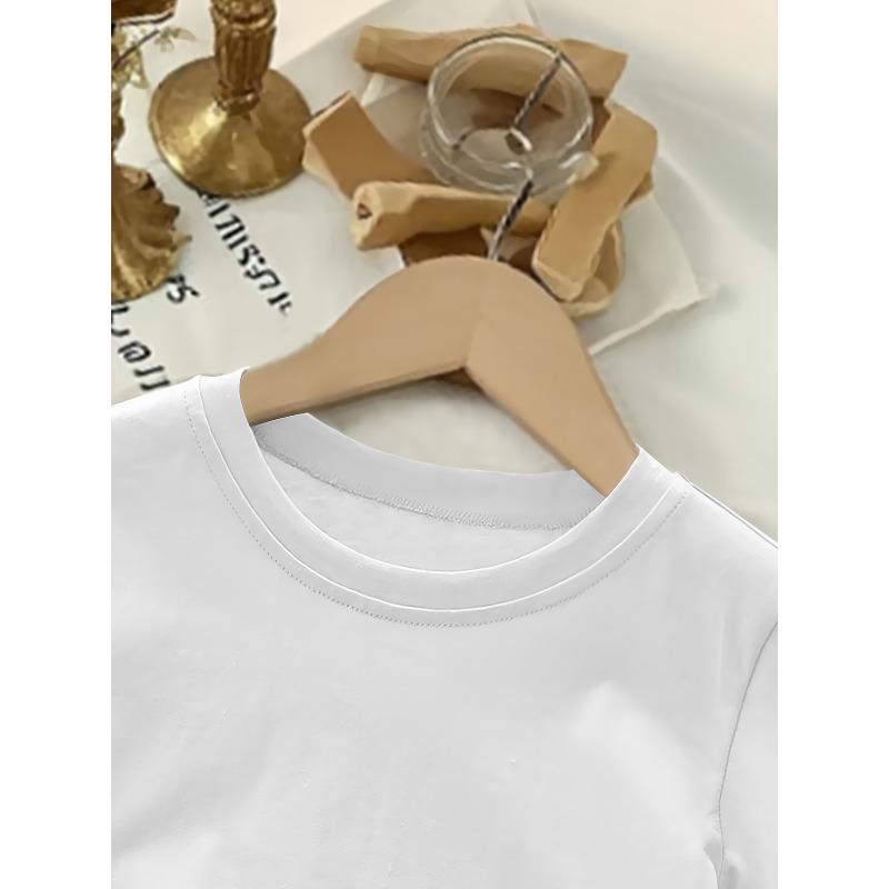 European Sizes Girls' Pure Casual T-Shirt, Orange Sunset Wave Minimalist Line Retro Design, Fashionable Comfortable Breathable Round Neck