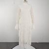 Otoño nuevo vestido largo de encaje elegante para mujer francesa mangas de cuerno mangas largas de encaje cintura