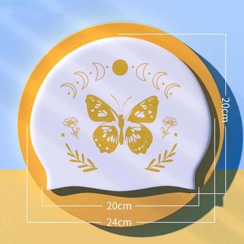 Badekappe aus Silikon, wasserdicht, für Damen, bequeme Badekappe für langes Haar, Ohrenschutz, Blumen-/Meeresdruck, Pool-Zubehör