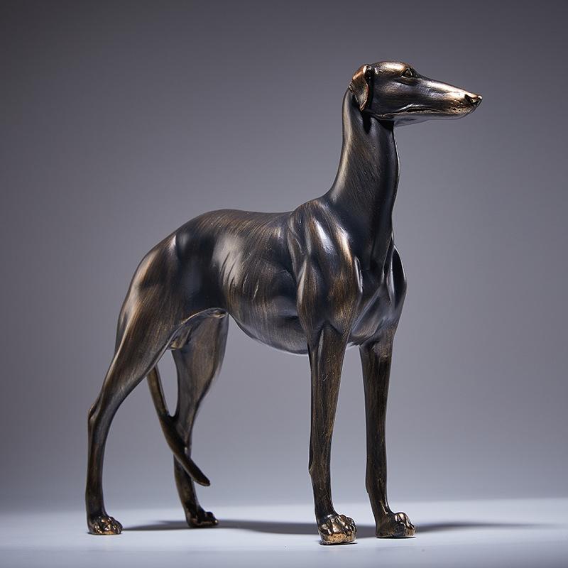 Imitation Copper Greyhound Dog Resin Statue Simulated Animal Figurine Craft Home Office Table Centerpiece Decorative Accessories