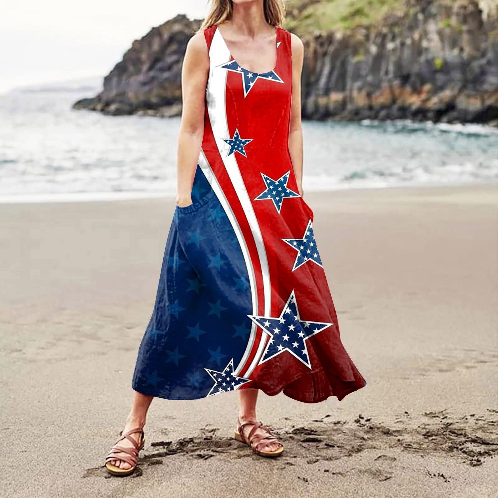 Женское повседневное удобное хлопковое платье с карманами без рукавов и принтом ко — фото 4