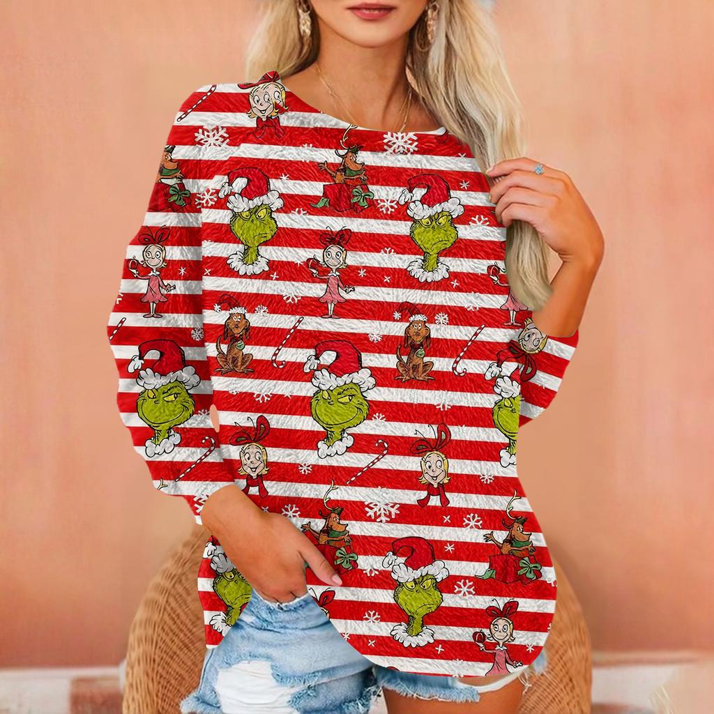 Women's T Shirt Flannel Print Tunic Long Sleeve Party  Round Neck  Tops