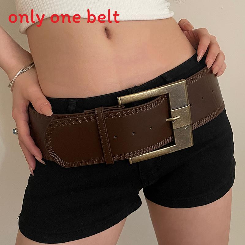 Artistic Wide Pu Leather Belt For Women With Alloy Clasp For Elegant Dress Pairing
