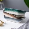 Gradual Change Stone Pattern Ceramic Binaural Cheese Baked Rice Plate Rectangular Baking Plate Restaurant Home Oven Dish Plate Baking Plate