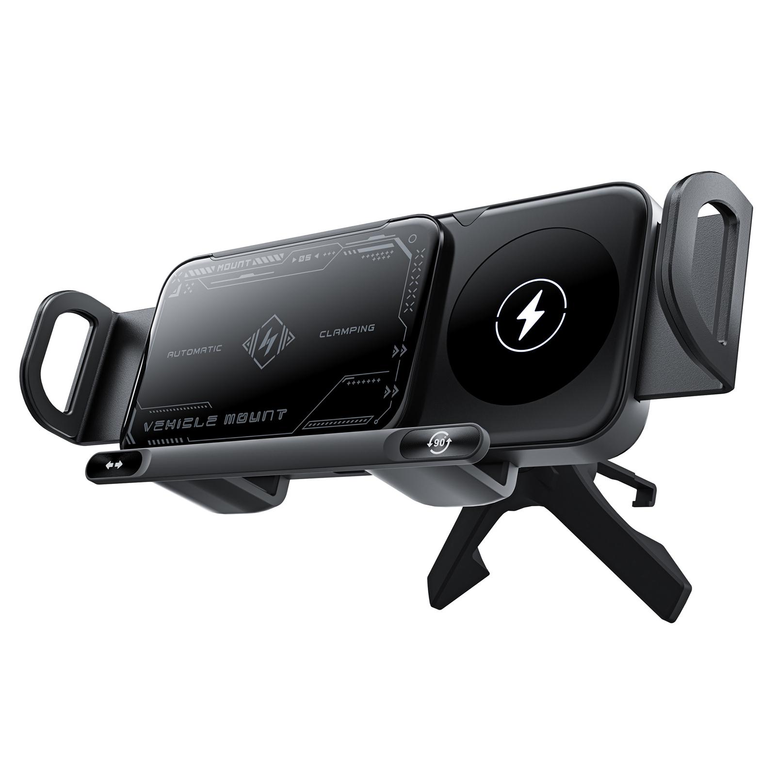 

15 Вт Автомобільний тримач для телефону з обертовим кріпленням на повітропровід та бездротовою зарядкою (Модель повітровипускного отвору) Black