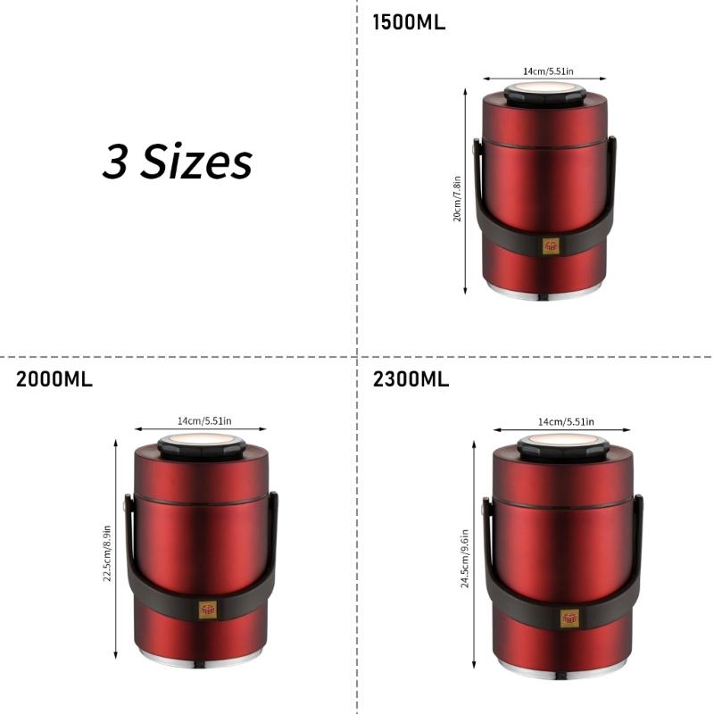 Insulated Nonrust Steel Food Jar With 3 Layer Compartments Leak proof Portable Lunch Container Hot Cold Meals