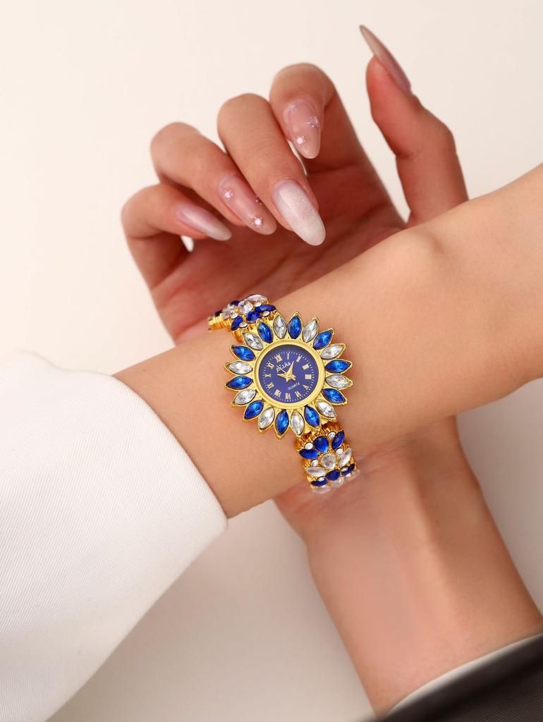 New creative flower curve design flower shape diamond women's quartz watch bracelet watch