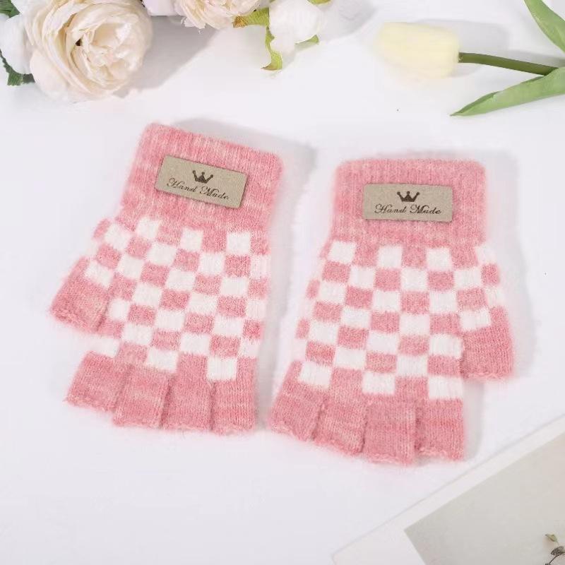 

Перчатки с полупальцами и бархатной норковой смесью, утолщенные, с полным пальцем, теплые, клетчатые, модные, вязаные перчатки для сенсорных экранов