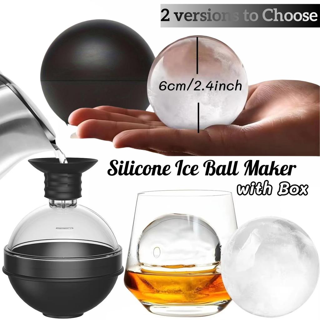 1/4-pack Silikonisbollstillverkare 2,4 tum Whiskey Stor Sfärisk Isform med 2-i-1 Trattlock Drinkar Isbitverktyg Köksaccessoar