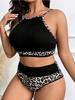 Zweiteilige Übergrößen-Badeanzüge Damen Strand-Bikini-Set Leopardendruck Sexy Damen-Bikinis Bademode
