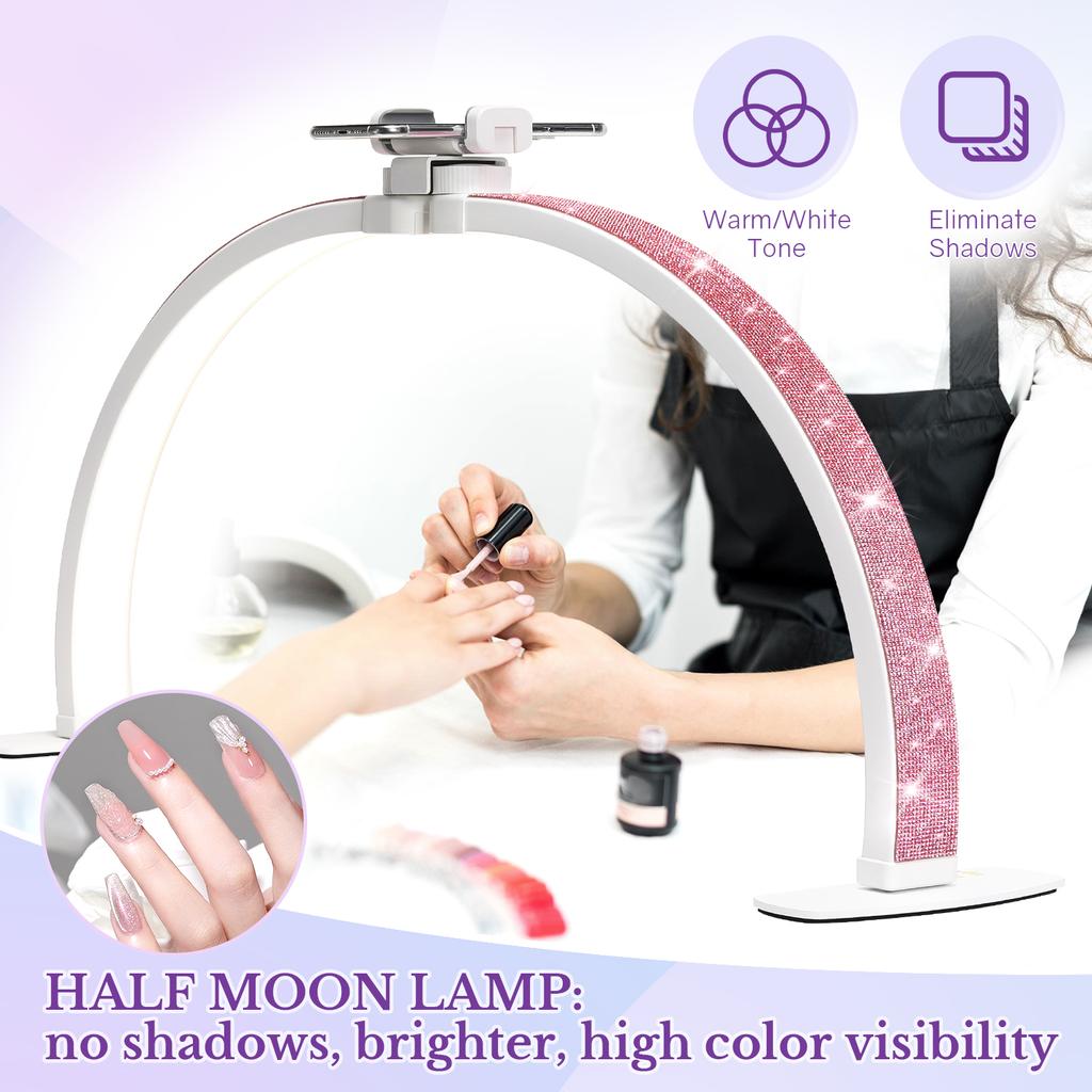 DianaBeauty Half Moon Light 35W Nail Desk Lamp U Shaped 364 LEDs Fill Light with Phone Holder Foldable Table Lamp for Manicure