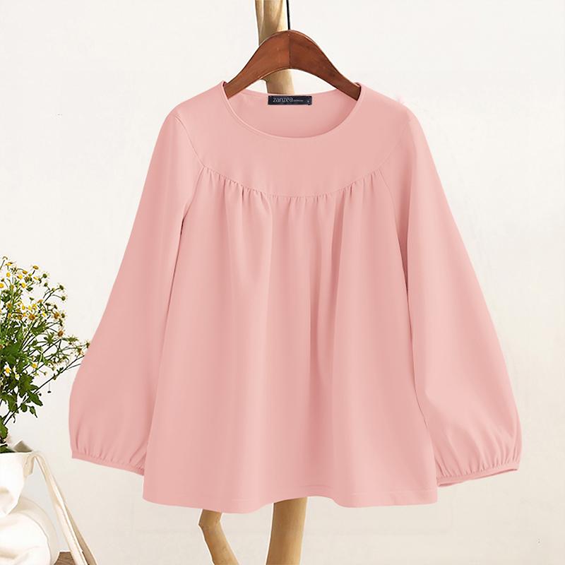 

ZANZEA Женская повседневная свободная блузка с круглым вырезом и рукавом 3/4 S розовый