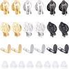 304 Stainless Steel Clip-on Earring Findings with Round Flat Pad and Rubber Earring Back and Bead Container Flat Round Mixed Color 22x15x8mm