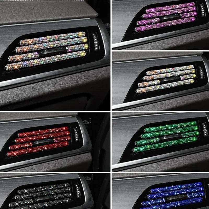 10Pcs Car Air Conditioner Outlet Decorative Strips Wholesale Colorful Diamond U Shape Rhinestone Clip Sticker Auto Accessories