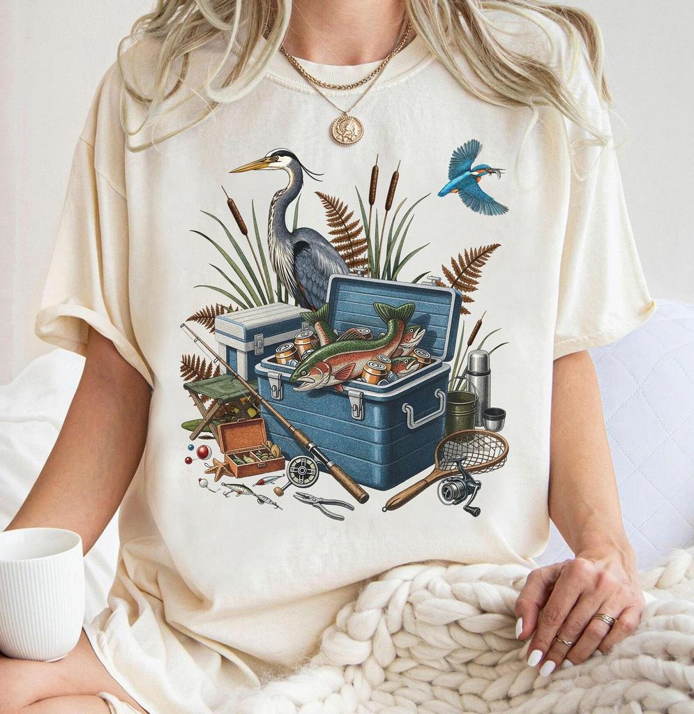 Blue Heron Fishing Shirt, Kingfisher Wildlife Angler Tee