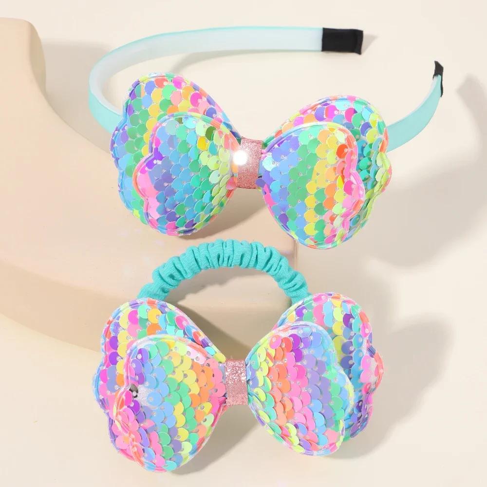 2/3 Pcs Baby Sequins Butterfly Flower Hairbands for Girls Hair Ties Set Clips Bows Headband Kids Headwear Gifts Hair Accessories