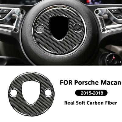 For Porsche Macan 2015-2018 Carbon Fiber Car Steering Wheel Center Emblem Frame Decoration Sticker Interior Accessories