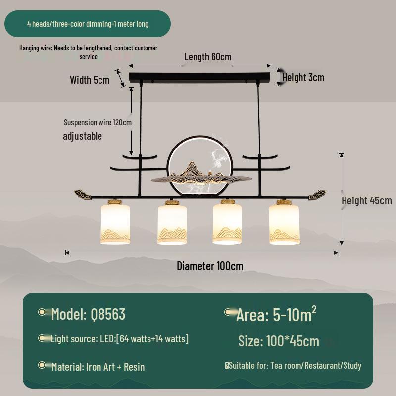 Modern Zen Dining Pendant Light: Pine-Inspired Multi-Head Strip Lamp for Tea Table or Study Desk